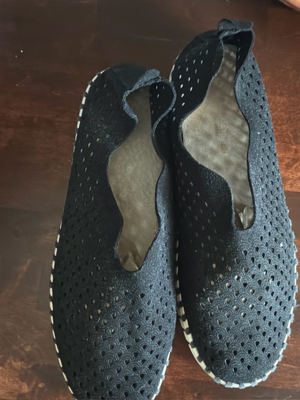Perforated Black Slip-On Women's Flats